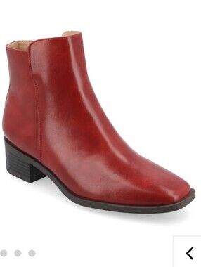 Journee Collection Red  Cappri Leather Ankle Bootie with Low Block Heel